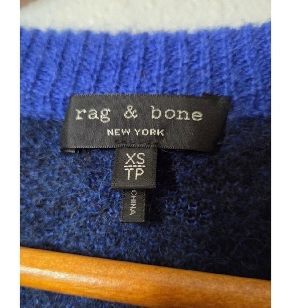 Rag & Bone Blue Leopard Mohair Sweater Cropped Mob Wife Knit XS - Picture 3 of 7